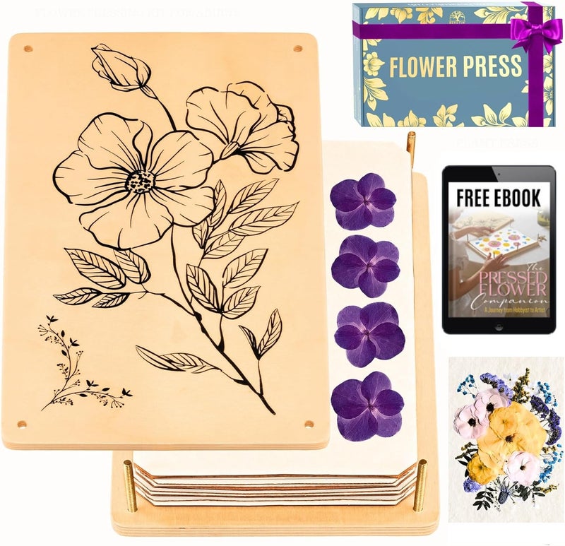 Berstuk Wooden Flower Press for Adults and Teens - Includes Expert Video Tutorials - Large Flower Press Kit 10.8" x 6.9" - Gift-Ready Packaging Ideal for Arts and Crafts Lovers - Image 1