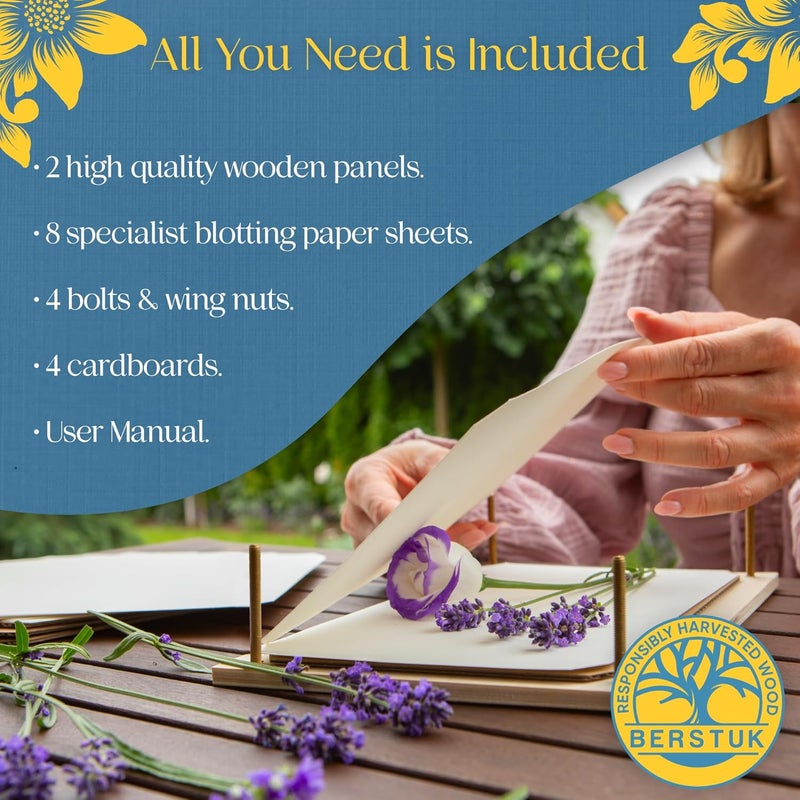 Berstuk Wooden Flower Press for Adults and Teens - Includes Expert Video Tutorials - Large Flower Press Kit 10.8" x 6.9" - Gift-Ready Packaging Ideal for Arts and Crafts Lovers - Image 2