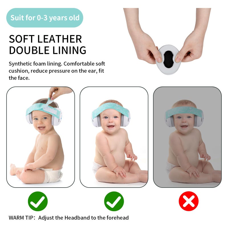 LYSIAN Baby Headphones Hearing Protection Ear Muffs for Infants 0-3 Years with Elastic Headband, Noise Cancelling Baby Earmuffs for Parade Fireworks, Festival, Sleep, Travel, Plane (White) - Image 3