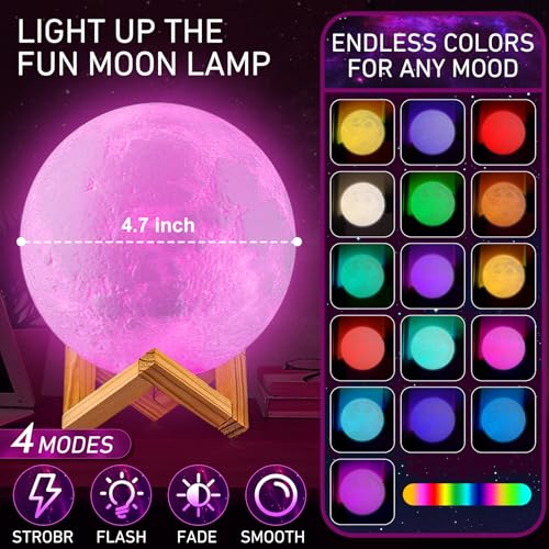 LOGROTATE Moon Lamp, 16 Colors LED Night Light for Kids 3D Printing Moon Light with Stand& Remote/Touch Control & Timing, Moon Light Lamp for Kid Friend Birthday Gifts, Room Decor (Diameter 4.8 INCH) - Image 4