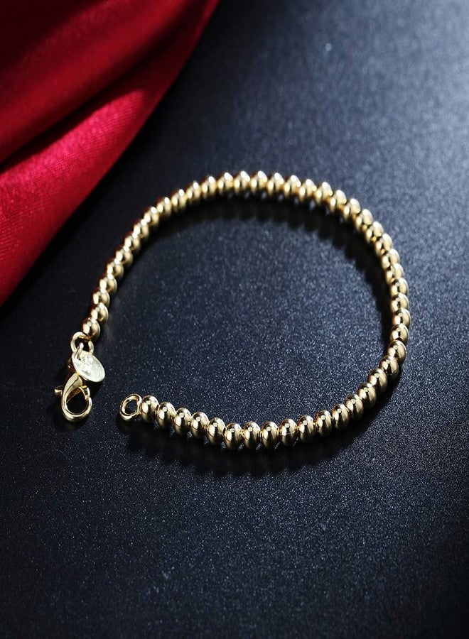 Goldenchen Fashion Jewelry 18k Gold Rose Gold 4mm Lucky Round Beads Bracelet (Gold) - Image 5