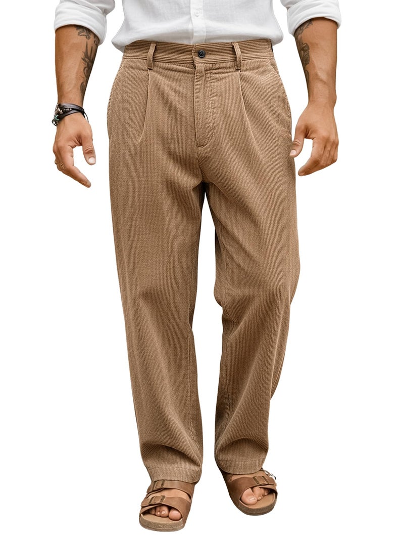 Jump Cuts Mens Solid Textured Khaki Polyester Trouser - Image 1