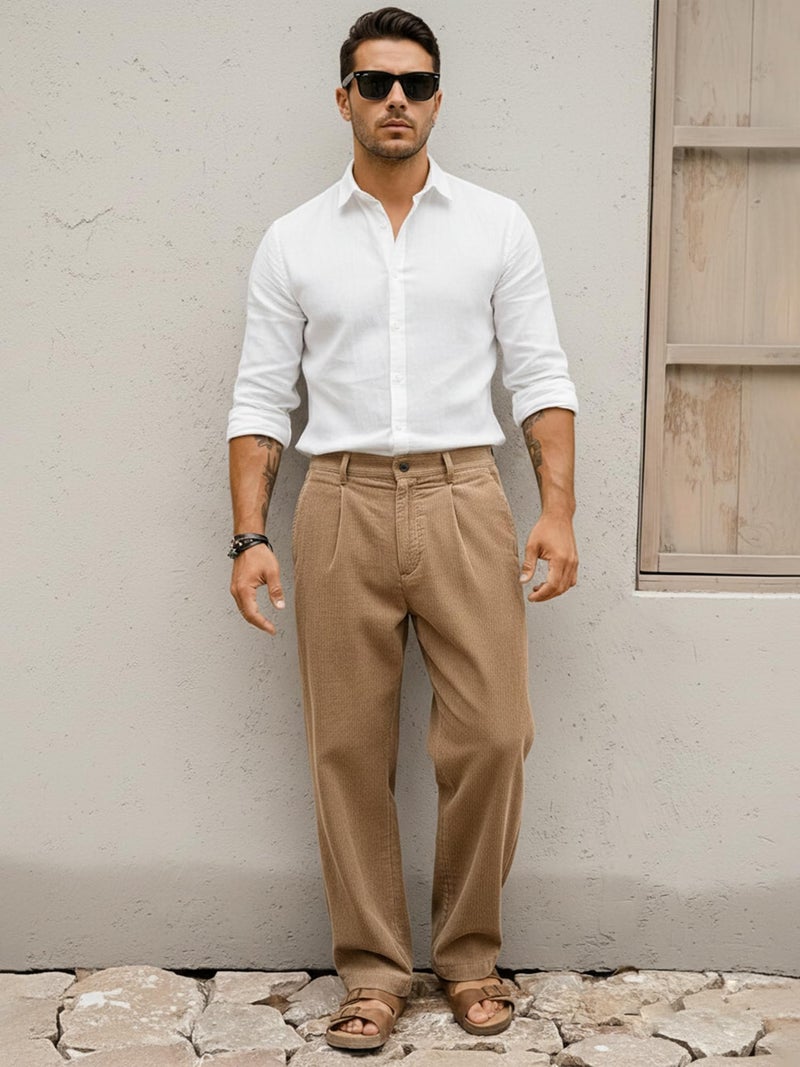 Jump Cuts Mens Solid Textured Khaki Polyester Trouser - Image 5