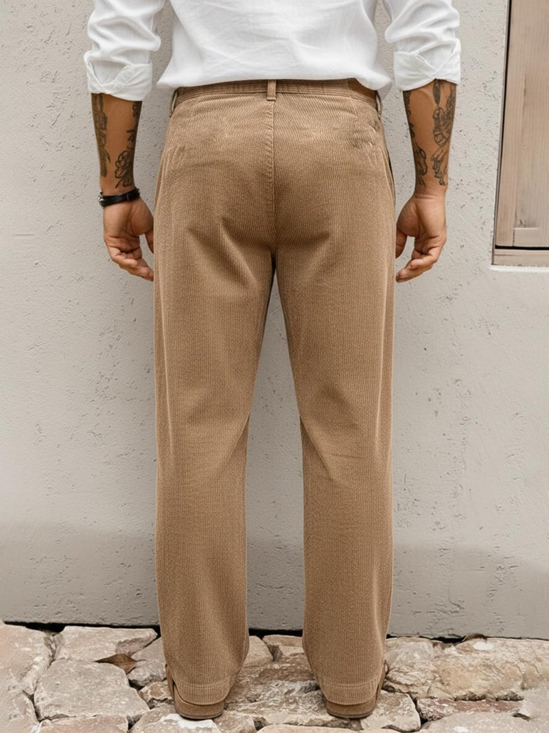 Jump Cuts Mens Solid Textured Khaki Polyester Trouser - Image 3