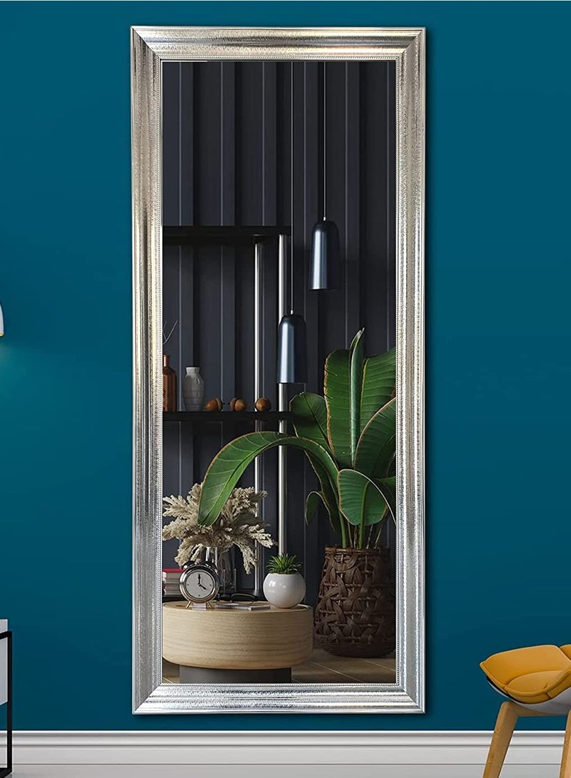 Mirror Full Length Stand 174cm x 74cm Hanging or Leaning Against Wall, Large Rectangle Bedroom Mirror Floor Mirror Dressing Mirror Wall-Mounted Mirror, PVC Frame - Silver - Image 1