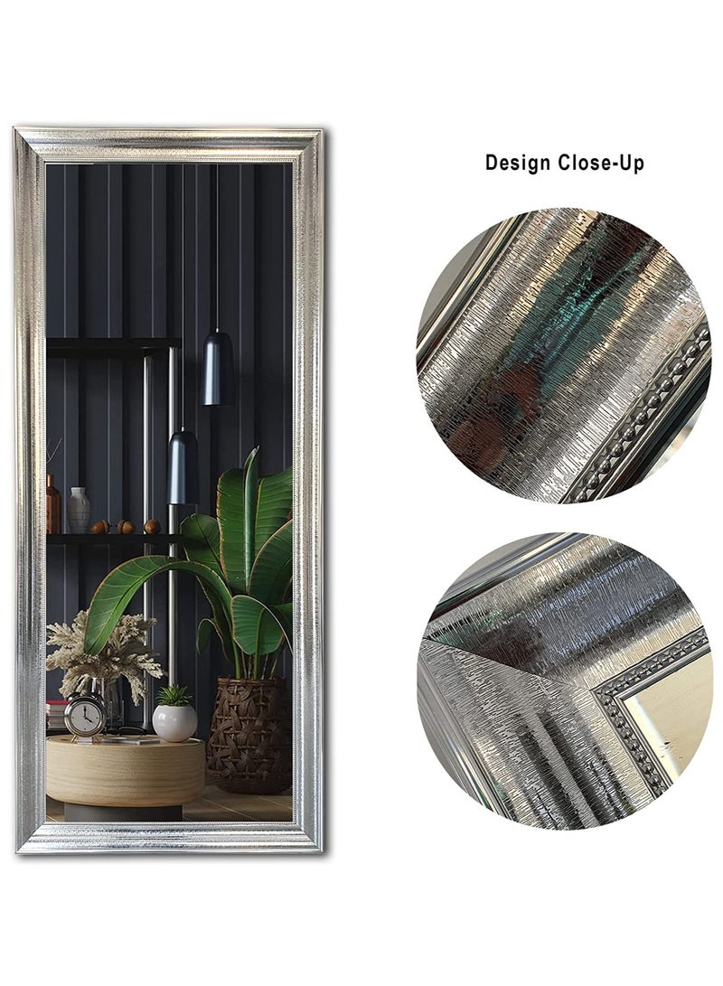 Mirror Full Length Stand 174cm x 74cm Hanging or Leaning Against Wall, Large Rectangle Bedroom Mirror Floor Mirror Dressing Mirror Wall-Mounted Mirror, PVC Frame - Silver - Image 5