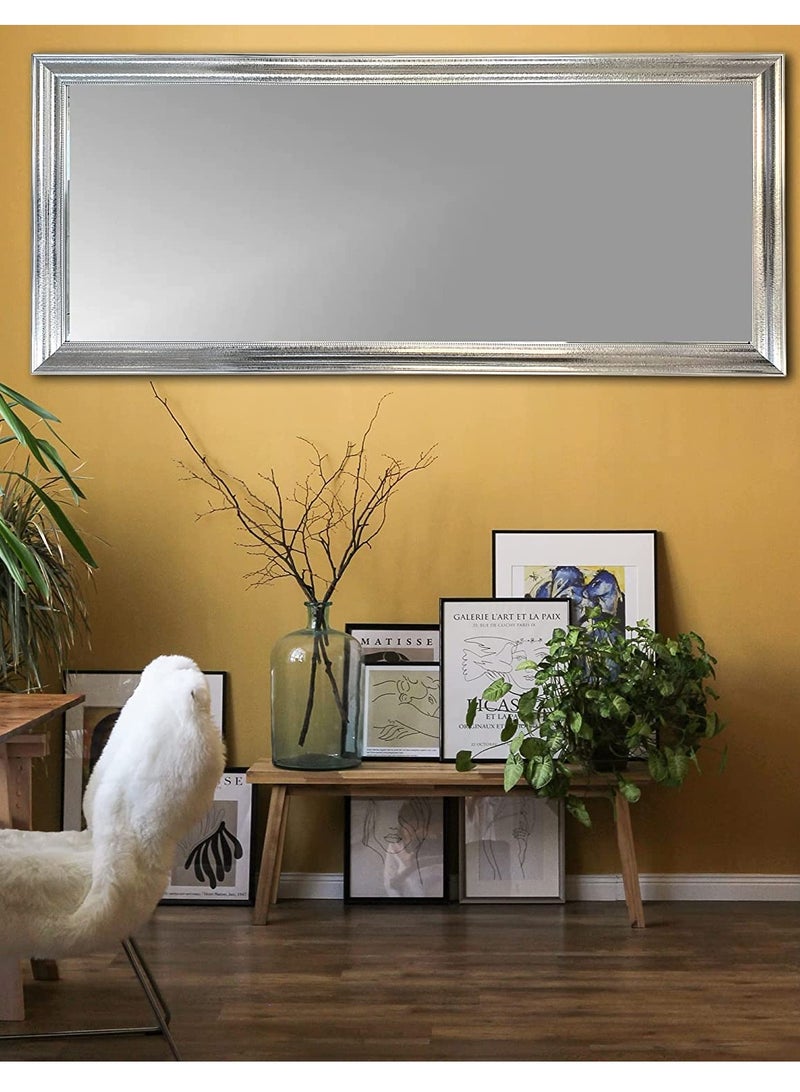 Mirror Full Length Stand 174cm x 74cm Hanging or Leaning Against Wall, Large Rectangle Bedroom Mirror Floor Mirror Dressing Mirror Wall-Mounted Mirror, PVC Frame - Silver - Image 2