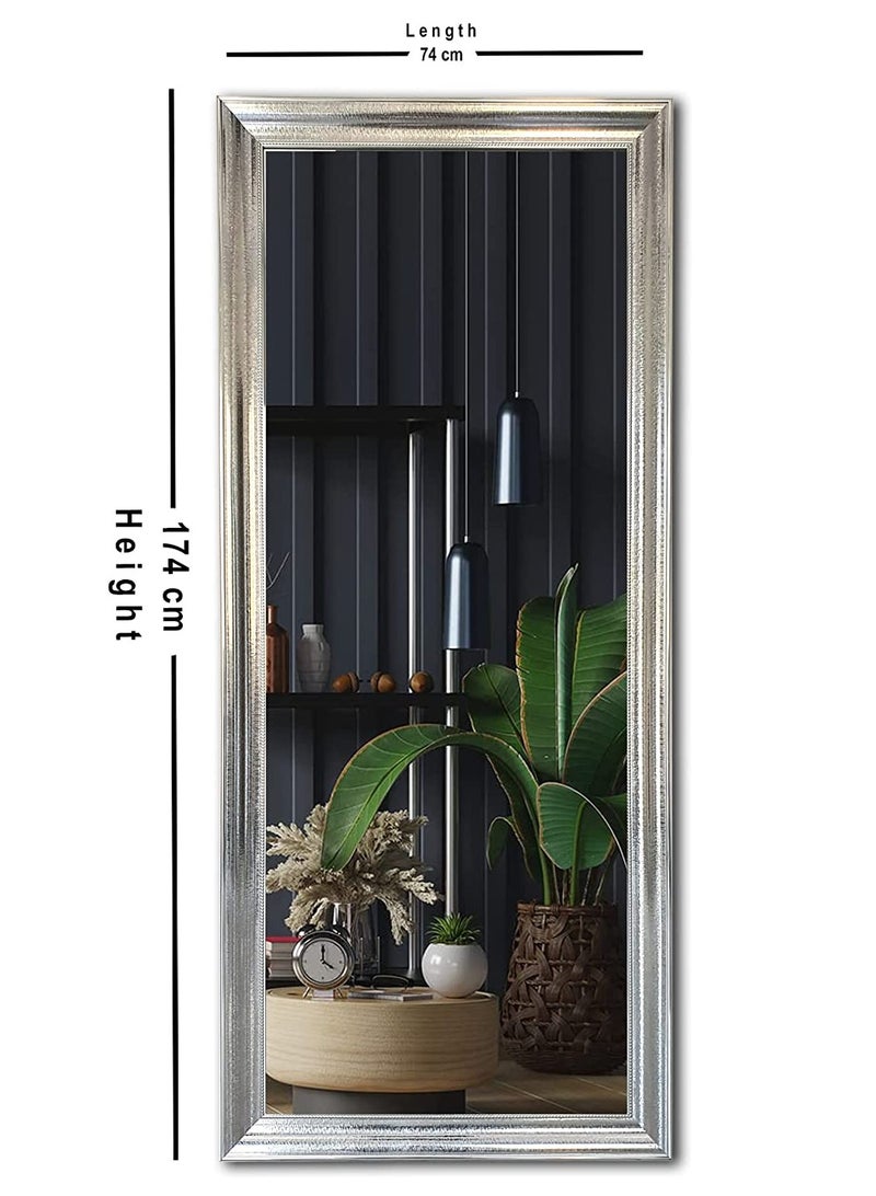 Mirror Full Length Stand 174cm x 74cm Hanging or Leaning Against Wall, Large Rectangle Bedroom Mirror Floor Mirror Dressing Mirror Wall-Mounted Mirror, PVC Frame - Silver - Image 3