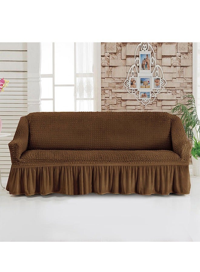 Sofa Cover Set, 4-Piece 7 Seater (3+2+1+1) Sofa Cover with Skirt, Super Stretchable Wrinkle-free Full Coverage Sofa Slipcover Exquisitely Detailed Slip Flexible Resistant Jacquard Sofa Cover Set  for Living Room and Bed Room, Brown - Image 2