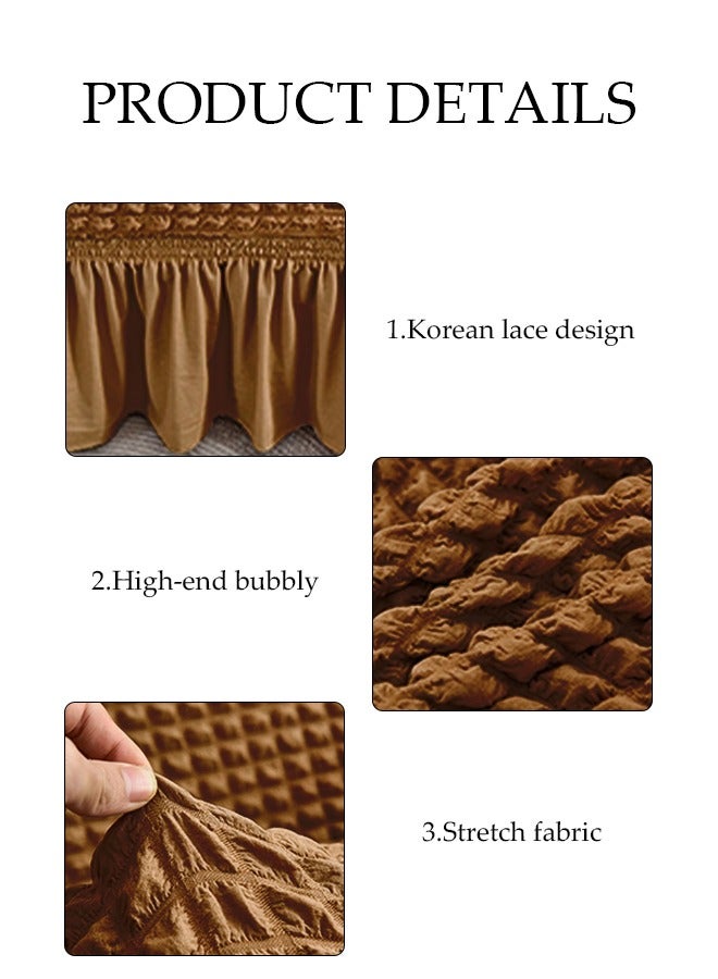 Sofa Cover Set, 4-Piece 7 Seater (3+2+1+1) Sofa Cover with Skirt, Super Stretchable Wrinkle-free Full Coverage Sofa Slipcover Exquisitely Detailed Slip Flexible Resistant Jacquard Sofa Cover Set  for Living Room and Bed Room, Brown - Image 4