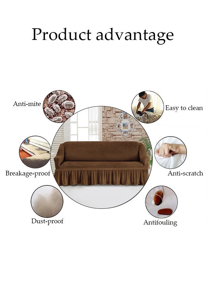 Sofa Cover Set, 4-Piece 7 Seater (3+2+1+1) Sofa Cover with Skirt, Super Stretchable Wrinkle-free Full Coverage Sofa Slipcover Exquisitely Detailed Slip Flexible Resistant Jacquard Sofa Cover Set  for Living Room and Bed Room, Brown - Image 5