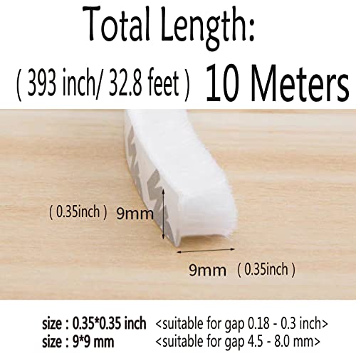 Zhilokdor Weather Stripping Brush for Sliding Windows/Doors Frame Side,Pile Self Adhesive Weatherstrip Seal Strip Sealer Draft Stoppers (33ft x11/32 Backing x 11/32 Brush inch, White) - Image 2