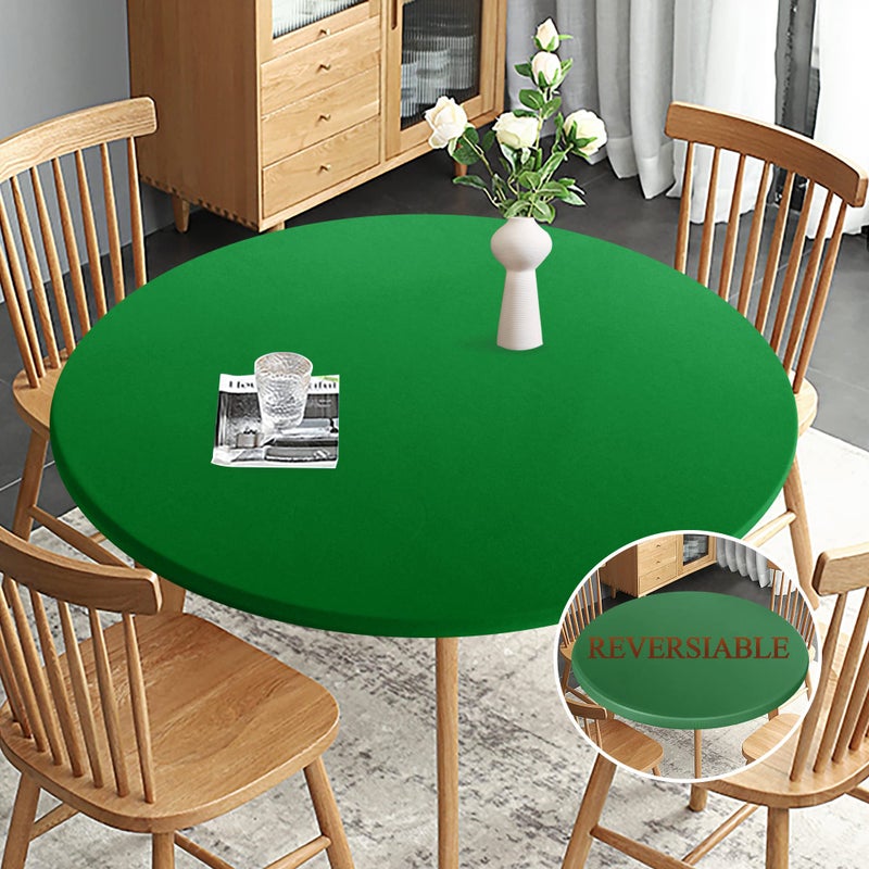 Obstal Fitted Round GreenTable Cloth Reversible Waterproof Stain Resistant Elastic Stretch Tablecloth Wipe Clean Table Cover for OutdoorIndoor Use Fits Round Tables up to 48 56 Diameter