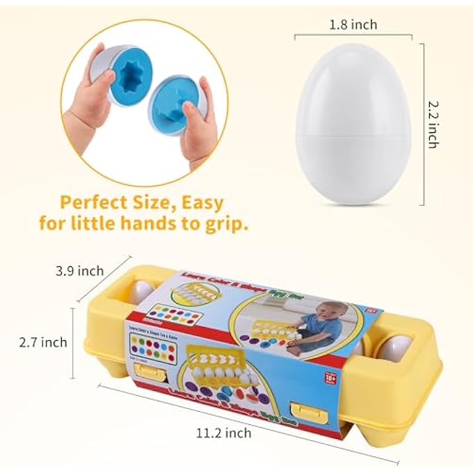 MATCHING EGGS - TODDLER TOYS - EDUCATIONAL COLOR & RECOGNITION SKILLS STUDY TOYS, FOR LEARN COLOR & SHAPE MATCH EGG SET, FOR AGE 2 YEARS OLD AND 2 YEARS UP KID BABY TODDLER BOY GIRL. (12 EGGS) - Image 4