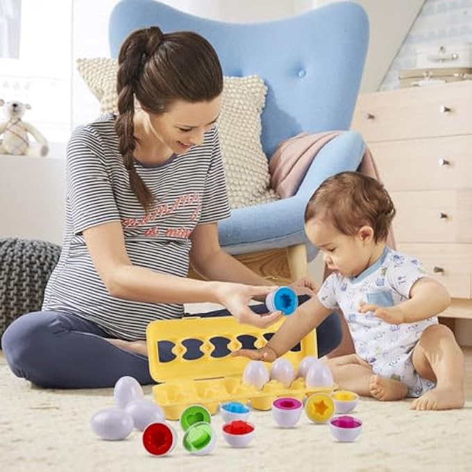 MATCHING EGGS - TODDLER TOYS - EDUCATIONAL COLOR & RECOGNITION SKILLS STUDY TOYS, FOR LEARN COLOR & SHAPE MATCH EGG SET, FOR AGE 2 YEARS OLD AND 2 YEARS UP KID BABY TODDLER BOY GIRL. (12 EGGS) - Image 2