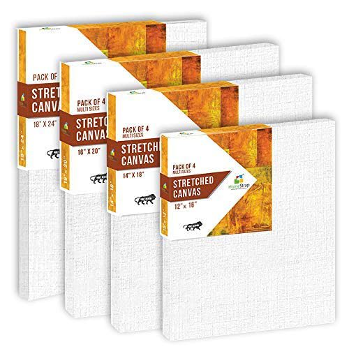 HomeStrap Homestrap 8 Oz Primed Cotton Pre Stretched Canvas with Wooden Frame - Multi Size - Set of 4 - Image 1
