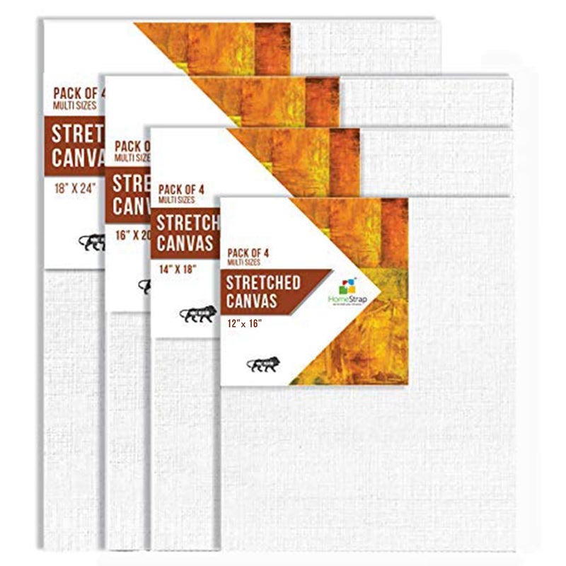 HomeStrap Homestrap 8 Oz Primed Cotton Pre Stretched Canvas with Wooden Frame - Multi Size - Set of 4 - Image 2