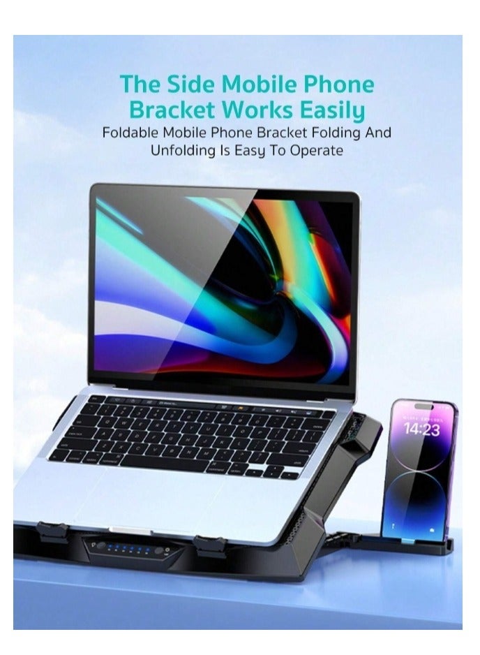 MOXOM Cooteci Laptop Cooling Pad with 8 Core Turbo quiet Cooling fans, Gaming Notebook Cooler, Laptop Fan Stand Adjustable Height with Phone Holder, Computer Chill Mat, for 15.6-17.3 Inch Laptops - Image 5