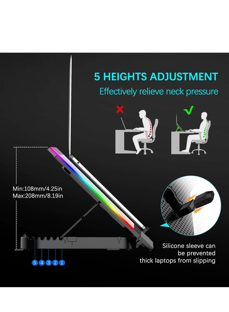 MOXOM Cooteci Laptop Cooling Pad with 8 Core Turbo quiet Cooling fans, Gaming Notebook Cooler, Laptop Fan Stand Adjustable Height with Phone Holder, Computer Chill Mat, for 15.6-17.3 Inch Laptops - Image 2