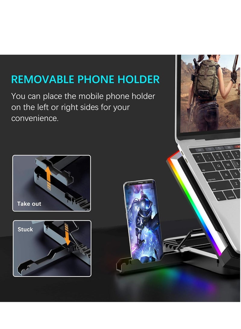 MOXOM Cooteci Laptop Cooling Pad with 8 Core Turbo quiet Cooling fans, Gaming Notebook Cooler, Laptop Fan Stand Adjustable Height with Phone Holder, Computer Chill Mat, for 15.6-17.3 Inch Laptops - Image 3