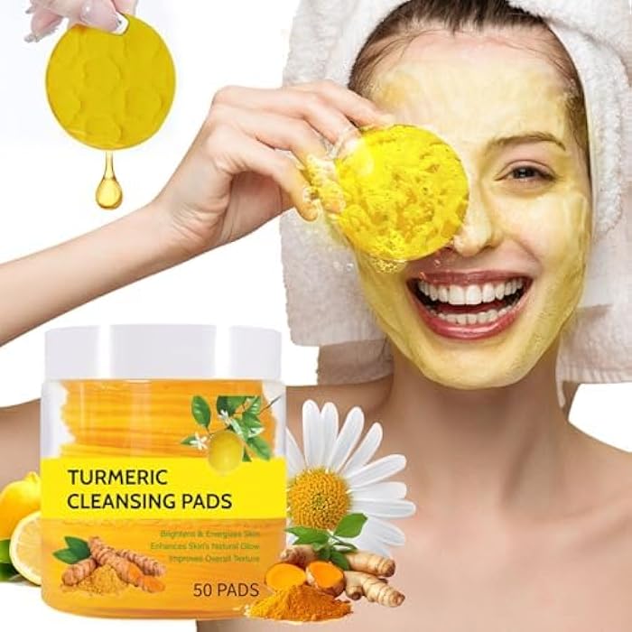 Silvercell Turmeric Cleansing Pads for Face - Turmeric Exfoliating Face Scrub Pads with Vitamin C - Help Balance Skin Oil & Water - Suitable for All Skin Types - 50 Pcs (M) - Image 1