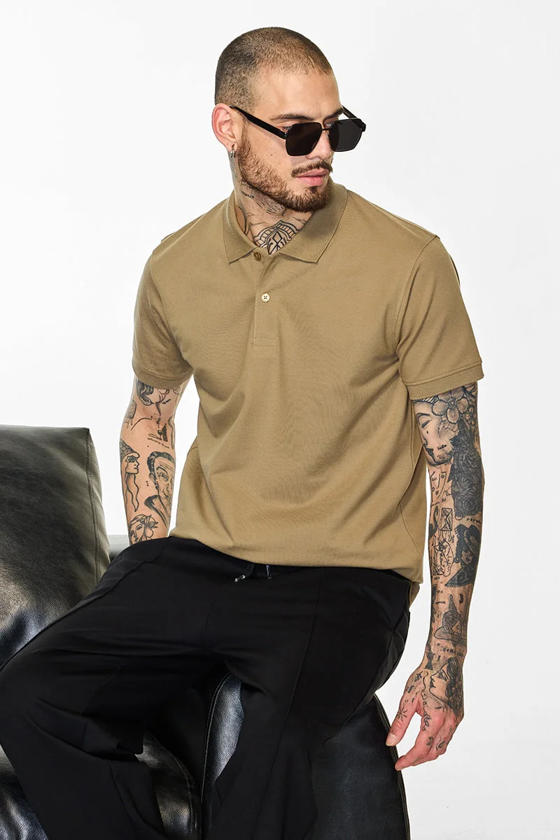 SNITCH Core Lab Khaki Solid Polo T-Shirt