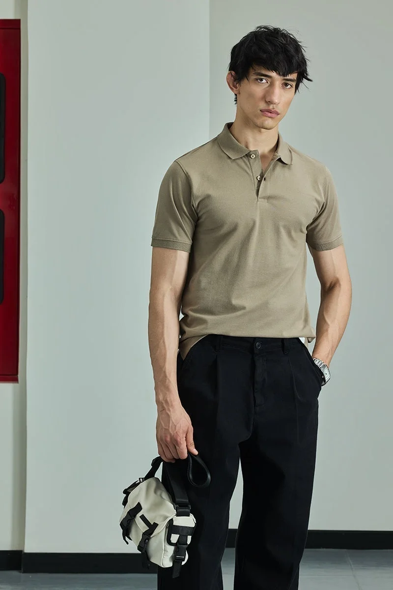 SNITCH Core Lab Khaki Solid Polo T-Shirt