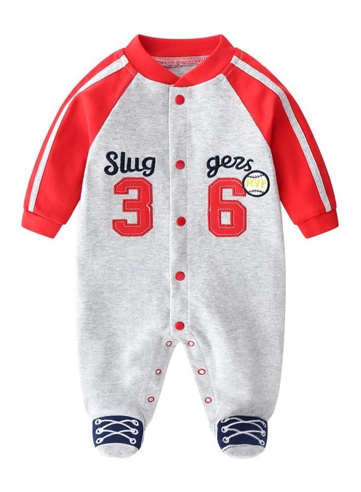 بدلة بيسبول للأطفال الرضع، حمراء ورمادية، مطبوعة بشعار Sluggers 36، مصنوعة من القطن، مناسبة للأطفال حديثي الولادة من عمر 0 ​​إلى 6 أشهر - Image 1