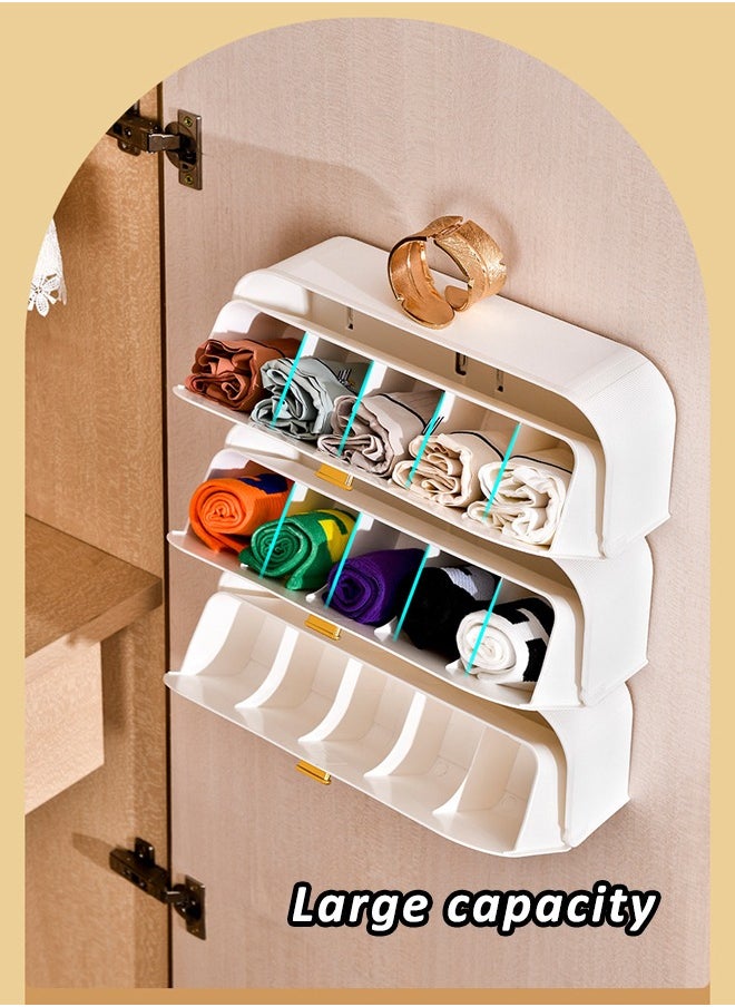 HQ-GAMING Underwear Storage Drawer Organizers Wall Mounted Slid Socks Storage Box Self Adhesive Wardrobe Accessories Multiple Cell Plastic Organizer for Closet and Wardrobe, Hanging Closet Organizer for Underwear, Socks, Ties  - Image 5