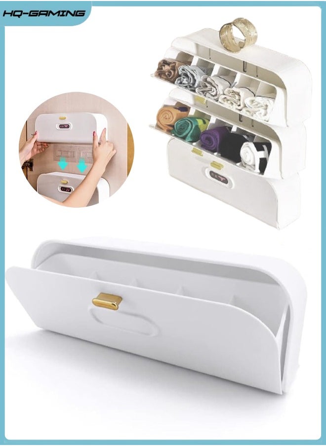 HQ-GAMING Underwear Storage Drawer Organizers Wall Mounted Slid Socks Storage Box Self Adhesive Wardrobe Accessories Multiple Cell Plastic Organizer for Closet and Wardrobe, Hanging Closet Organizer for Underwear, Socks, Ties  - Image 1