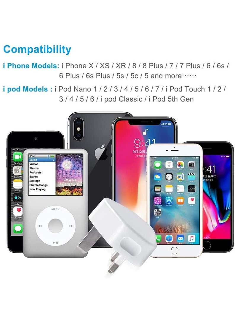 TIGER محول طاقة 5 فولت 1 أمبير، كابل شاحن USB ومقبس متوافق مع iPhone 5S، 6، 6S، 6 Plus، 6S Plus، 7، 7 Plus، 8، 8 Plus، XS، X، XS Max، 11، XR، سلك طاقة iPod Touch 5G  - Image 3