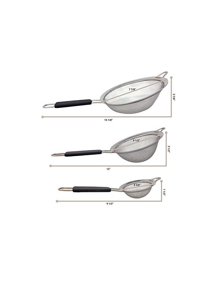 Raxoom Fine Mesh Strainer Set of 3, Stainless Steel 3.38", 5.5", 7.87" Strainers Wire Sieve Sifter with Insulated Handle Strainers for Kitchen Gadgets Tools Premium Colanders, Sifter - Image 2