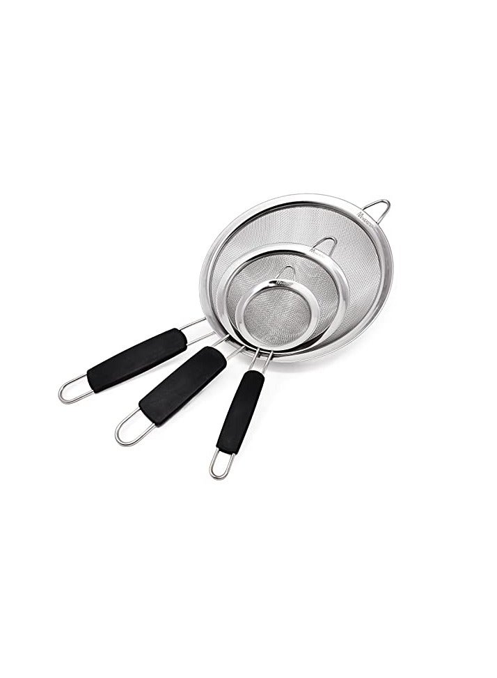 Raxoom Fine Mesh Strainer Set of 3, Stainless Steel 3.38", 5.5", 7.87" Strainers Wire Sieve Sifter with Insulated Handle Strainers for Kitchen Gadgets Tools Premium Colanders, Sifter - Image 3