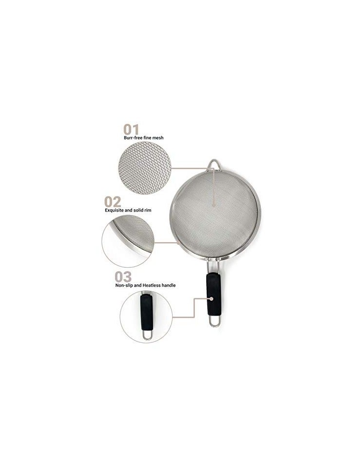 Raxoom Fine Mesh Strainer Set of 3, Stainless Steel 3.38", 5.5", 7.87" Strainers Wire Sieve Sifter with Insulated Handle Strainers for Kitchen Gadgets Tools Premium Colanders, Sifter - Image 4