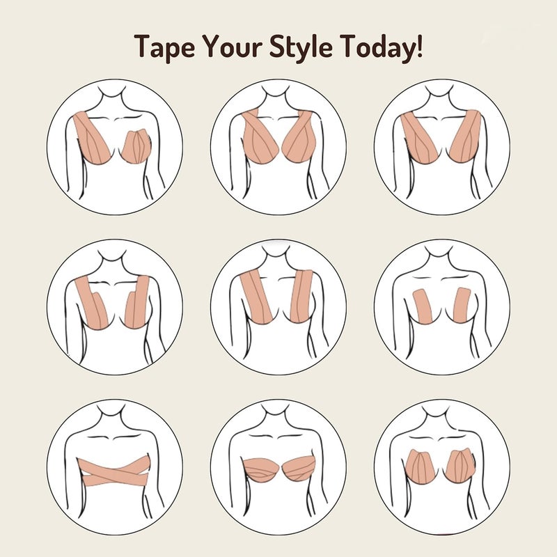 HSR Boob Tape Kit - Breathable Instant Boob Tape with 10 Pasties for Fashion, with 36 Strips Double Sided Tape for Clothes, and 1 Pair Reusable Cover for Women - Image 3