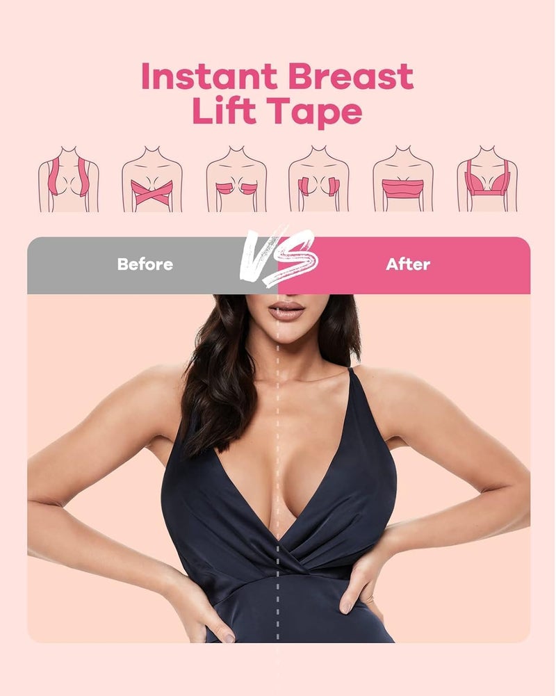HSR Boob Tape Kit - Breathable Instant Boob Tape with 10 Pasties for Fashion, with 36 Strips Double Sided Tape for Clothes, and 1 Pair Reusable Cover for Women - Image 4