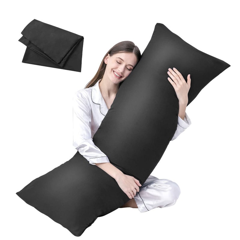 DOWNCOOL Luxury Full Body Pillow Insert with Fiber Cover - Ultra Soft Body Pillow for Sleeping - Breathable Long Bed Pillow Insert, 20"x54"(Black, with Cover) - Image 1