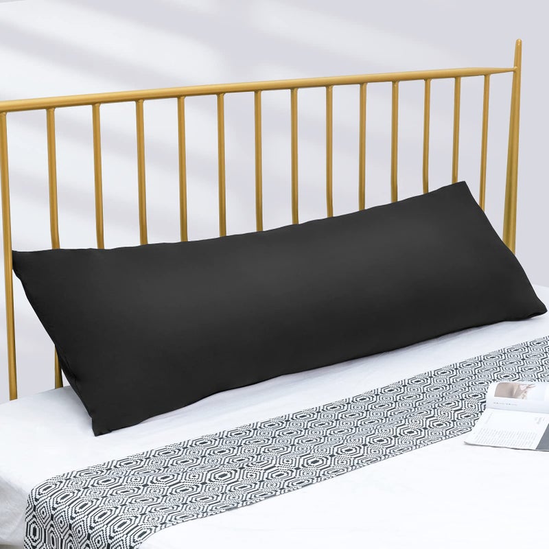 DOWNCOOL Luxury Full Body Pillow Insert with Fiber Cover - Ultra Soft Body Pillow for Sleeping - Breathable Long Bed Pillow Insert, 20"x54"(Black, with Cover) - Image 2