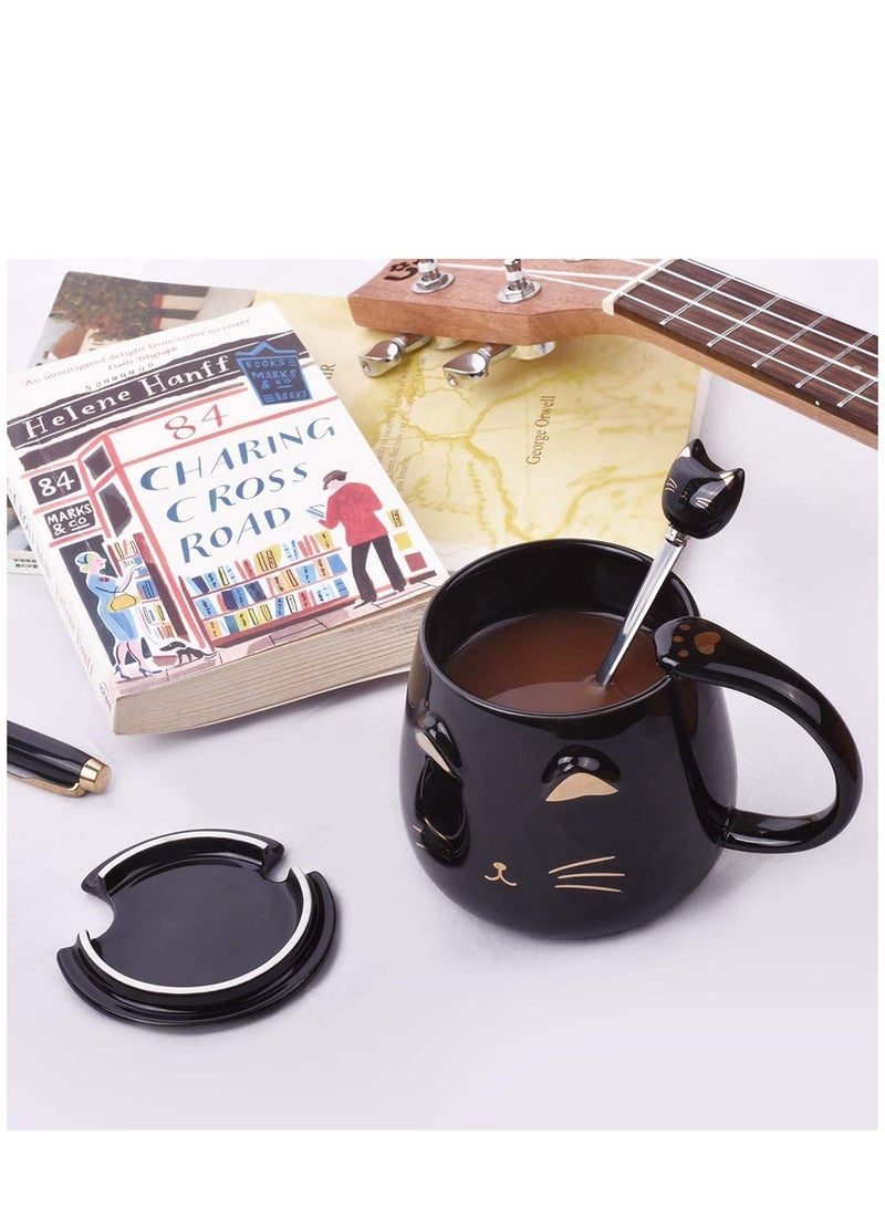 Excefore Black Cat Mug, Cute Kitty Ceramic Coffee Mug with Stainless Steel Spoon, Novelty Coffee Mug Cup for Cat Lovers Women Girls  - Image 3