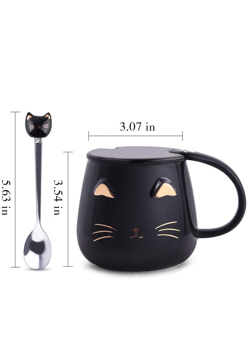 Excefore Black Cat Mug, Cute Kitty Ceramic Coffee Mug with Stainless Steel Spoon, Novelty Coffee Mug Cup for Cat Lovers Women Girls  - Image 2