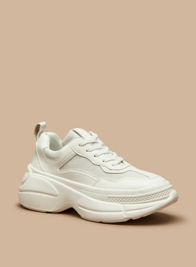 Flora Bella By Shoexpress Women's Panelled Chunky Sneakers with Lace-Up Closure