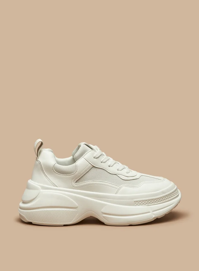 Flora Bella By Shoexpress Women's Panelled Chunky Sneakers with Lace-Up Closure