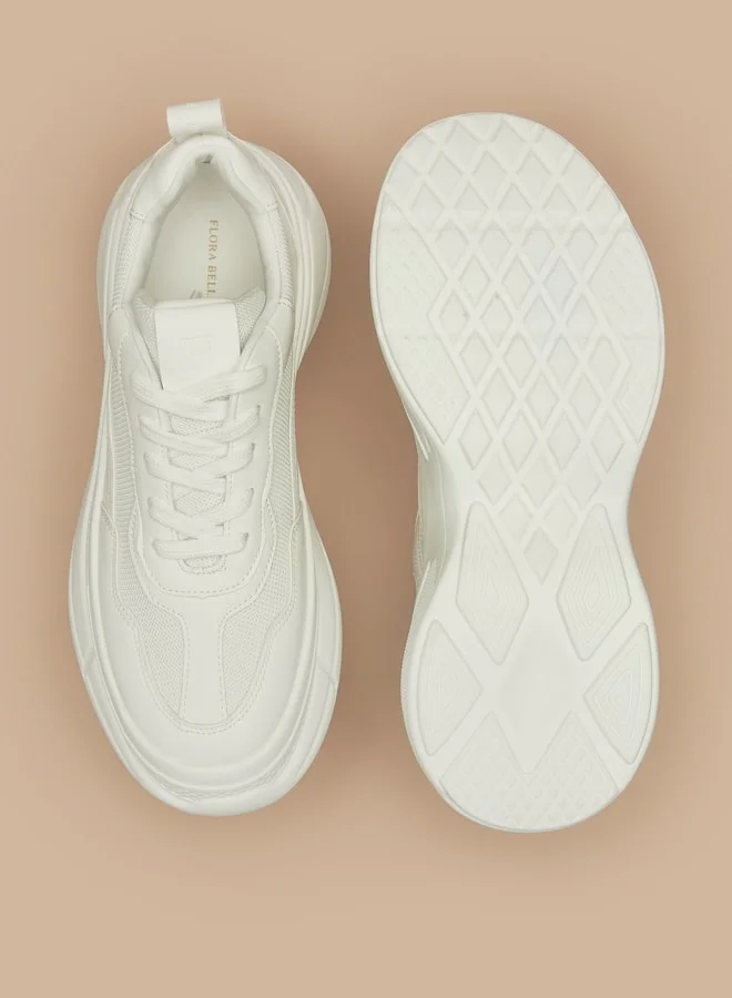 Flora Bella By Shoexpress Women's Panelled Chunky Sneakers with Lace-Up Closure