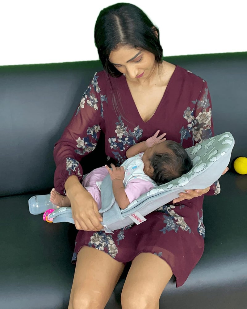 HOOPA وسادة تغذية HOOPA 2 في 1 رمادي | وسادة رضاعة | حامل رضيع | حامل مولود جديد | وسادة للرضاعة | حامل مائل (رمادي) - Image 4