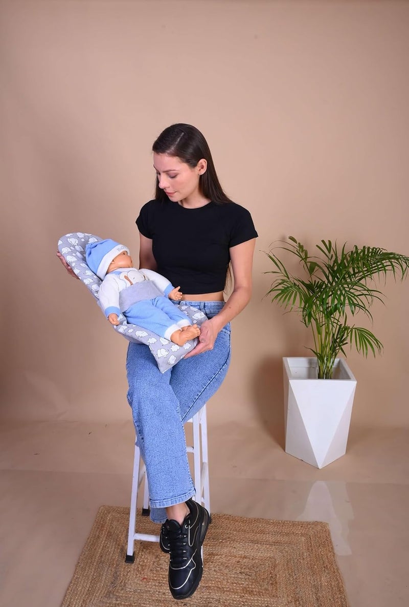 HOOPA وسادة تغذية HOOPA 2 في 1 رمادي | وسادة رضاعة | حامل رضيع | حامل مولود جديد | وسادة للرضاعة | حامل مائل (رمادي) - Image 3