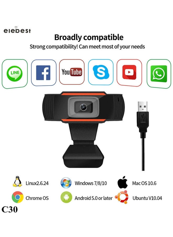 كاميرا ويب كمبيوتر USB عالية الوضوح 1080P مع ميكروفون للتدريس عبر الإنترنت وبث مباشر وكاميرا شبكة واضحة - اللون: 【C30 HD 1080P】】 - Image 1