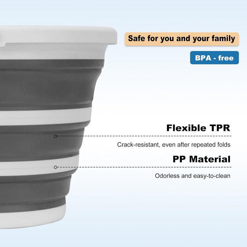 Gronivex Collapsible Bucket with Handle, 2.6 Gallon (10 Liters) Capacity, Household Cleaning Bucket, Suitable for Indoor and Outdoor Use, Camping,Gray and White - Image 3
