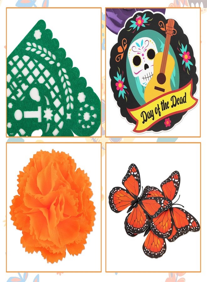 Freesdai 140PCS Dia De Los Muertos Decorations Set: Day of the Dead Decor Papel Picado Marigold Butterfly Hanging Swirls for Ofrenda Altar - Image 5