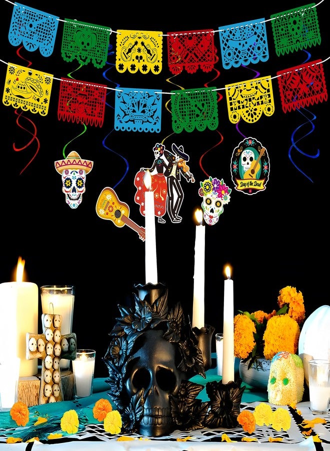 Freesdai 140PCS Dia De Los Muertos Decorations Set: Day of the Dead Decor Papel Picado Marigold Butterfly Hanging Swirls for Ofrenda Altar - Image 2