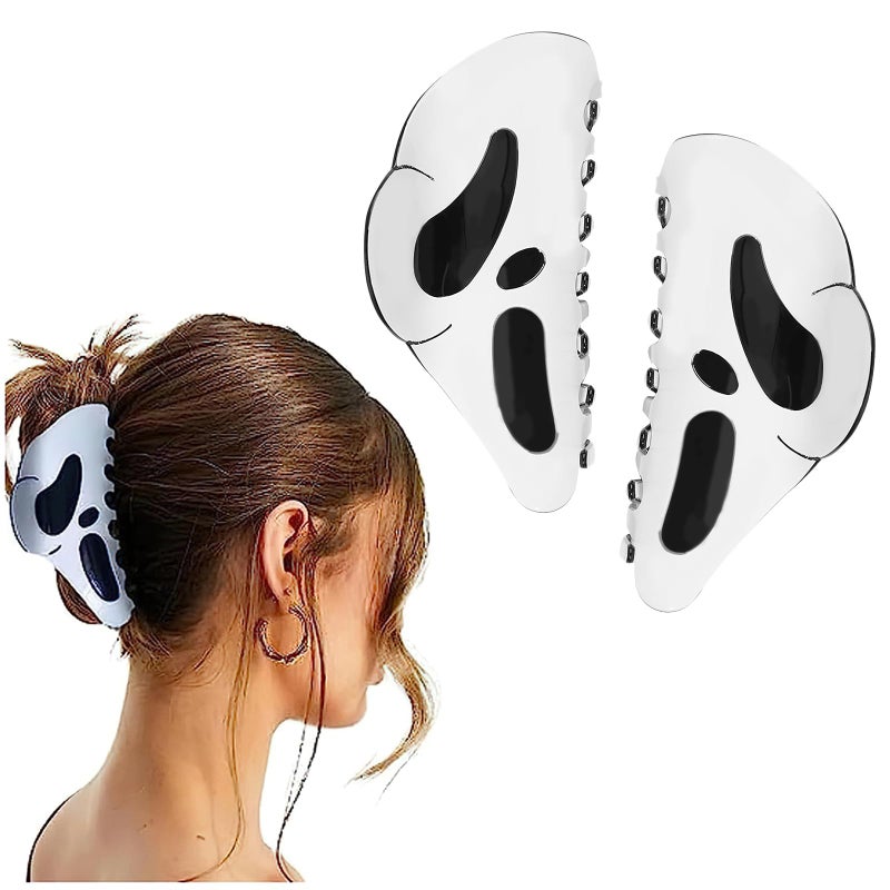 AUOCATTAIL Halloween Hair Claw Clip 2pcs Big Mask Ghost Face Hairpin Funny Ponytail Clip Scream Grimaces Scary Styling Shark Hair Accessories Halloween Styling - Image 1